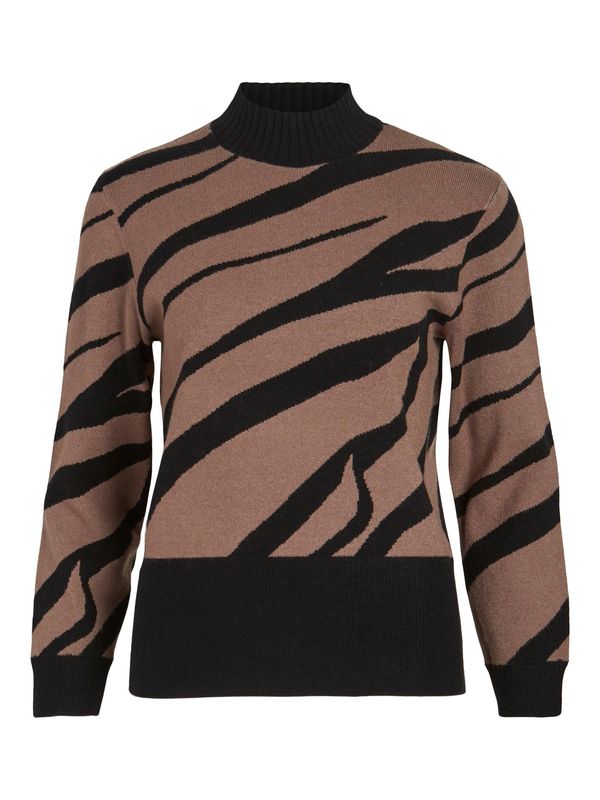 VILA VILA Пуловер 'RIL'  светлокафяво / черно