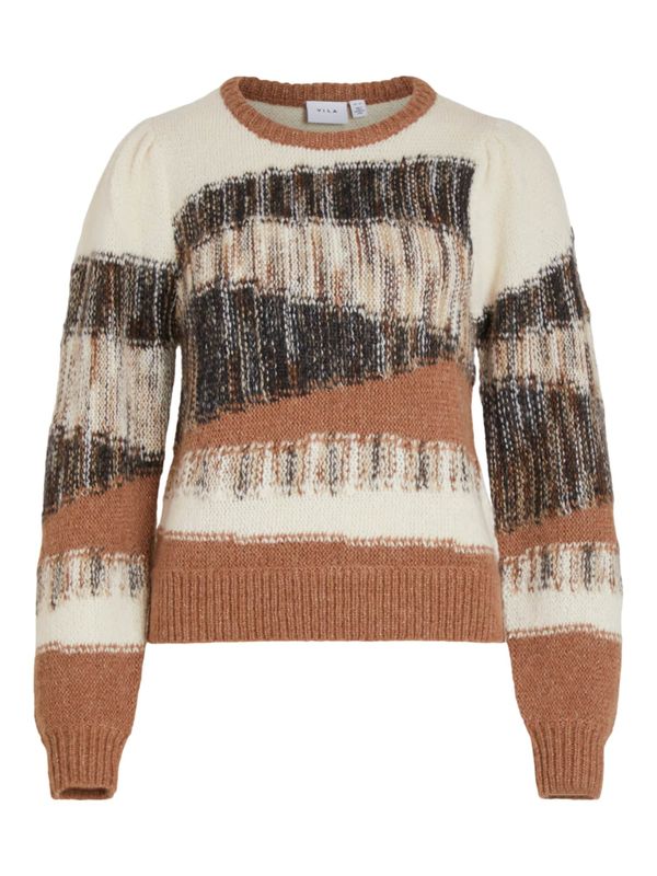 VILA VILA Пуловер 'Yoko'  кремаво / кафяво / мока
