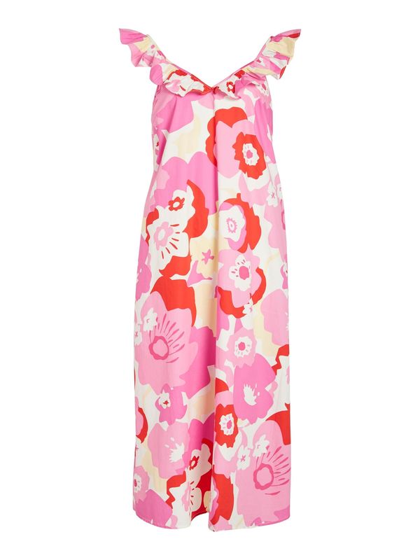 VILA VILA Рокля 'Haline'  цвят "пясък" / розово / червено / бял памук