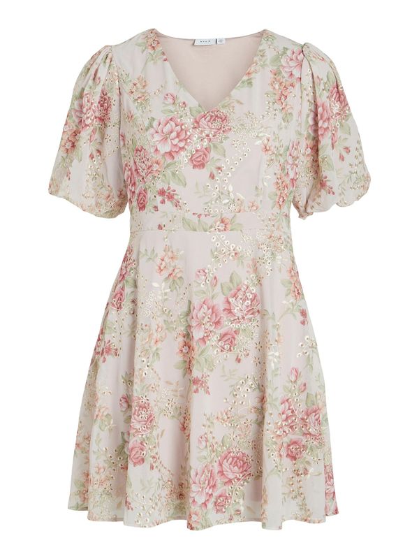 VILA VILA Рокля 'Lemony'  зелено / пепел от рози / пастелно розово / червено