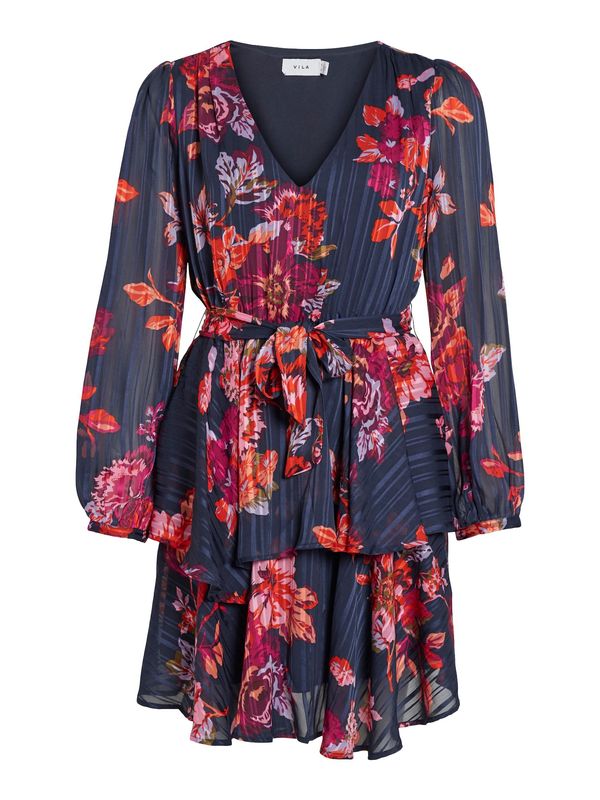 VILA VILA Рокля 'Paus'  нейви синьо / лилав / оранжево-червено