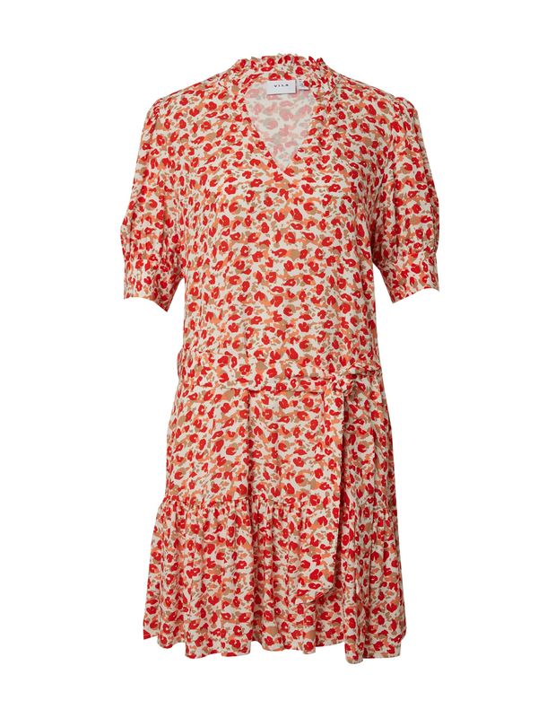 VILA VILA Рокля 'POVA VAL'  кремаво / маслина / оранжево / червено