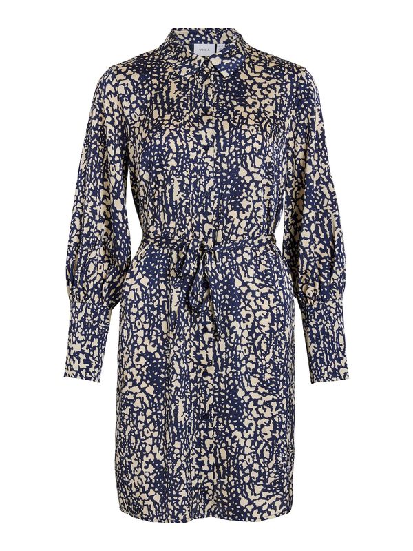 VILA VILA Рокля тип риза 'BITY'  бежово / нейви синьо / сиво