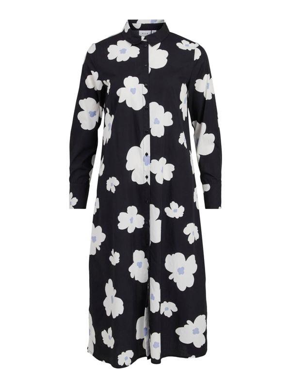 VILA VILA Рокля тип риза 'GAMIS'  светлобежово / светлосиньо / черно