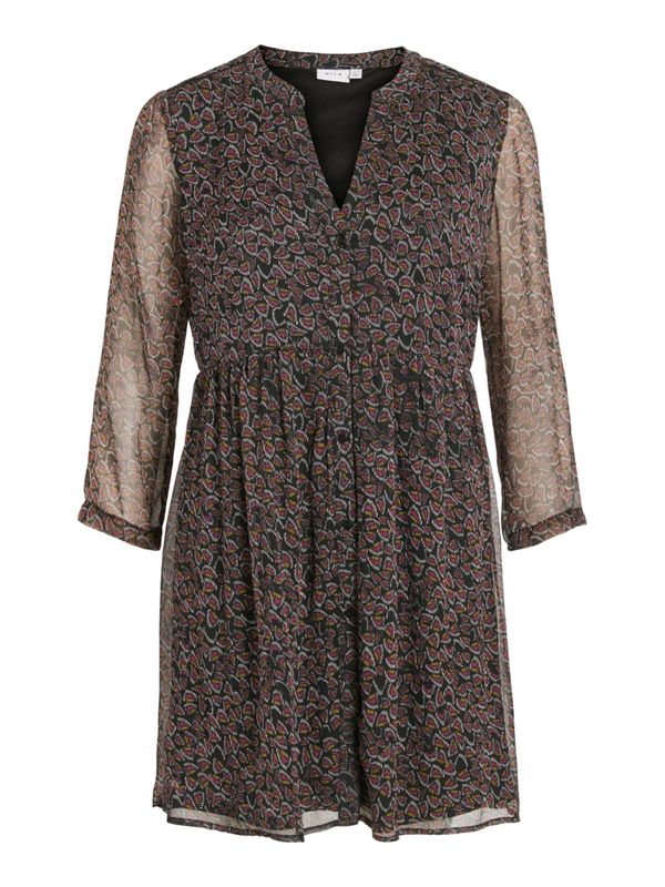 VILA VILA Рокля тип риза 'MALI'  тъмножълто / малина / черно / бяло