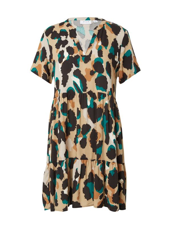 VILA VILA Рокля тип риза 'PAYA'  бежово / светлобежово / зелено / черно