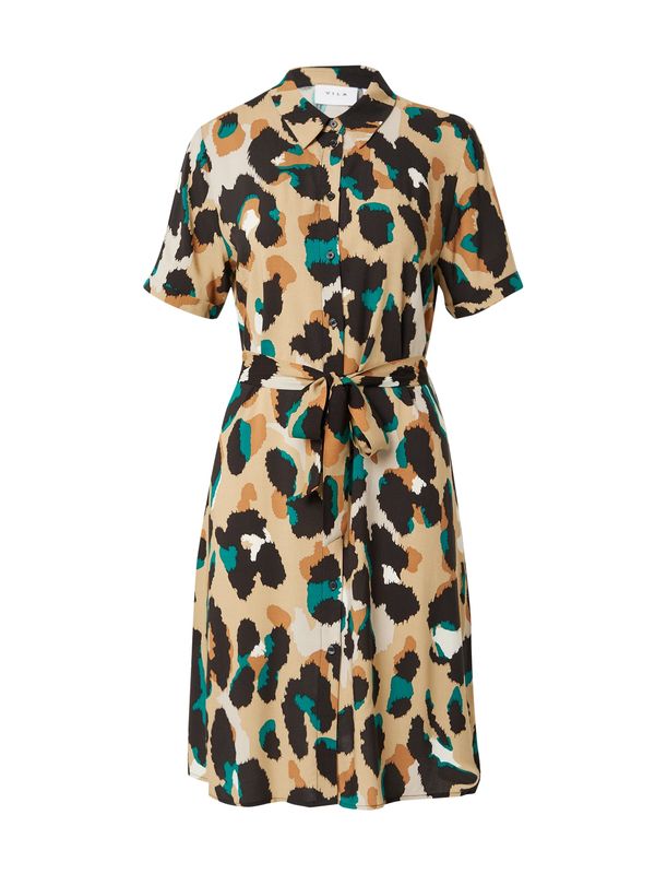 VILA VILA Рокля тип риза 'PAYA'  цвят "пясък" / светлобежово / зелено / черно