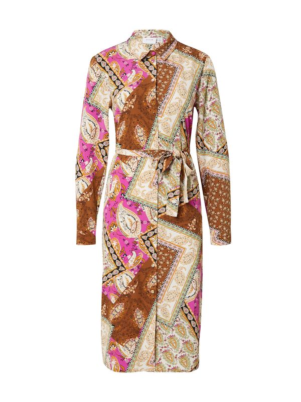 VILA VILA Рокля тип риза 'SCARFYS'  бежово / кафяво / розово / черно