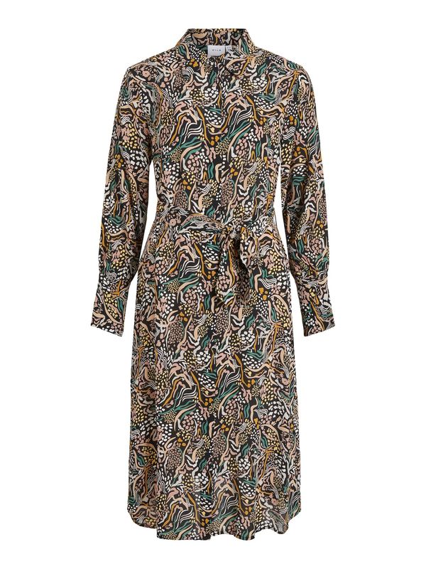 VILA VILA Рокля тип риза 'YOVA'  жълто / петрол / черно / мръсно бяло