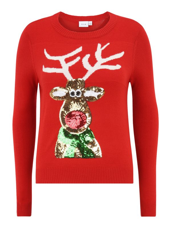 Vila Tall Vila Tall Пуловер 'Cupid'  кафяво / зелено / червено / бяло