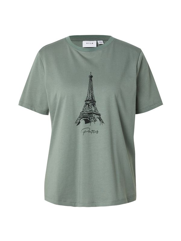 VILA VILA Тениска 'ANNA'  зелено / черно