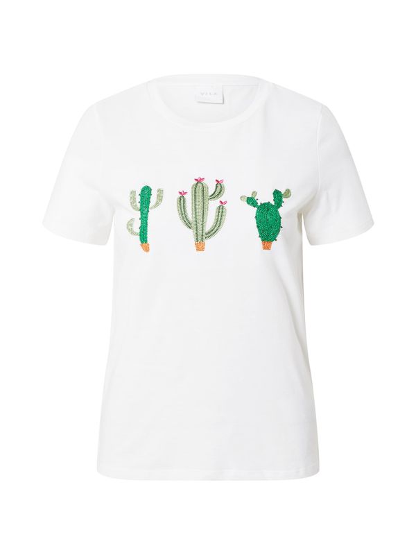 VILA VILA Тениска 'ROCKSY'  зелено / пастелно зелено / бяло