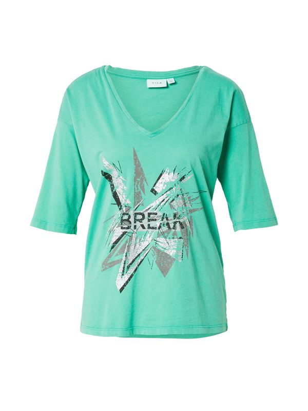 VILA VILA Тениска  сиво / нефритено зелено / черно / сребърно
