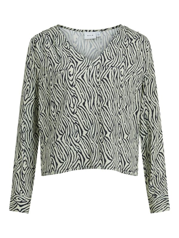 VILA VILA Тениска  светлосиво / черно