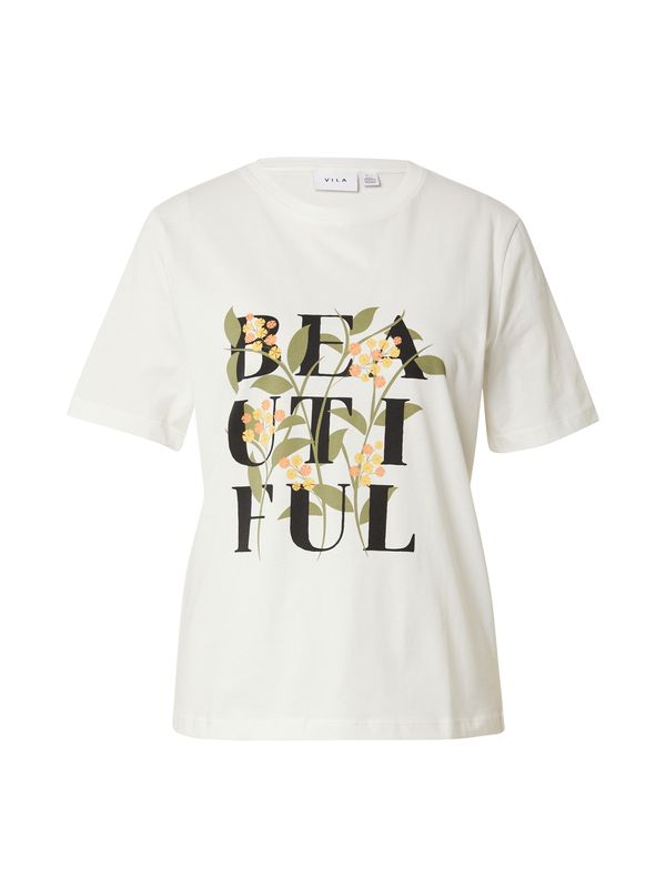 VILA VILA Тениска 'SYBIL ART'  жълто / зелено / черно / бяло