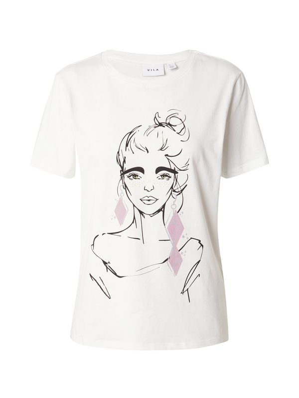 VILA VILA Тениска 'VULKAN'  светлосиво / бледорозово / черно / бяло