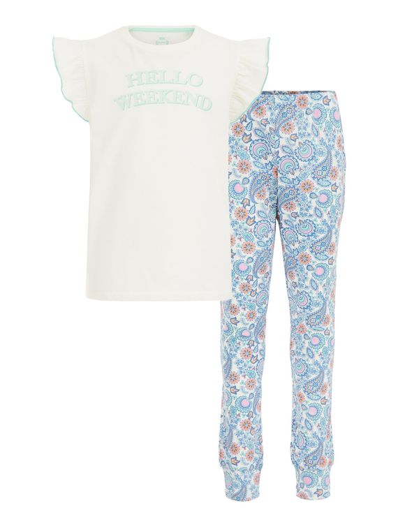 WE Fashion WE Fashion Комплект пижама  синьо / тюркоазен / бяло