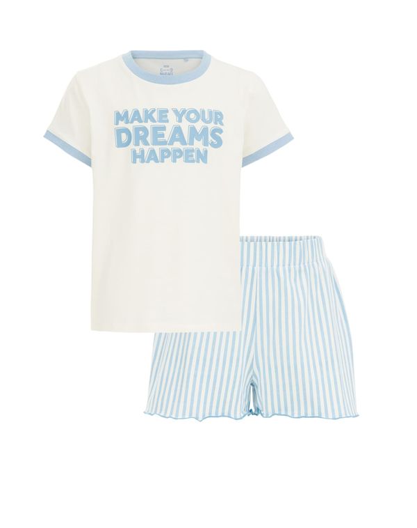 WE Fashion WE Fashion Комплект пижама  светлосиньо / бяло