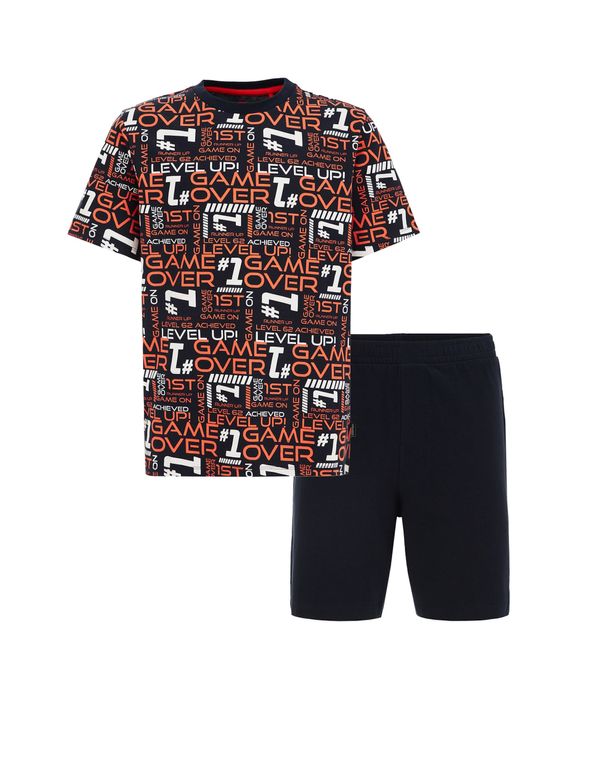 WE Fashion WE Fashion Комплект пижама  тъмносиньо / оранжево-червено / бяло