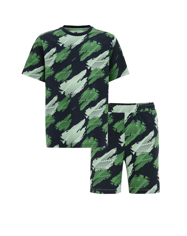 WE Fashion WE Fashion Комплект пижама  тъмносиньо / зелено / пастелно зелено