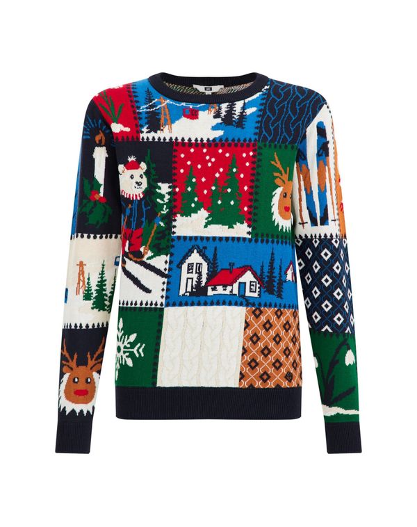 WE Fashion WE Fashion Пуловер  синьо / тъмнозелено / червено / бял памук