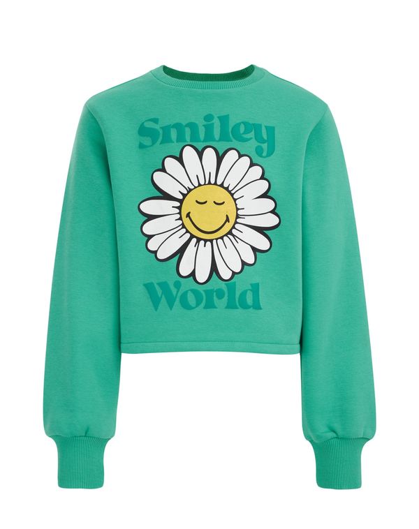 WE Fashion WE Fashion Суичър 'SmileyWorld®'  зелено / бяло