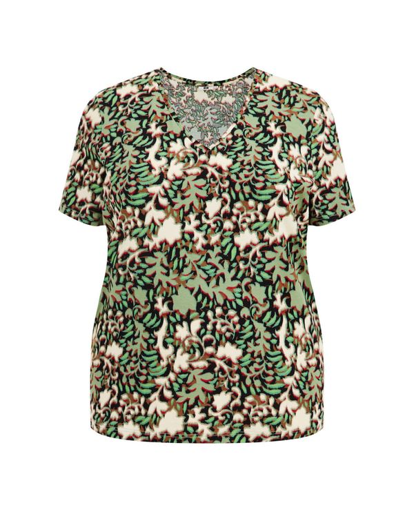 WE Fashion WE Fashion Тениска  ръждиво кафяво / зелено / черно / мръсно бяло