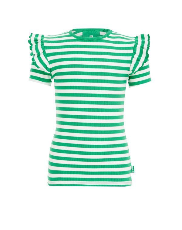 WE Fashion WE Fashion Тениска  зелено / бяло