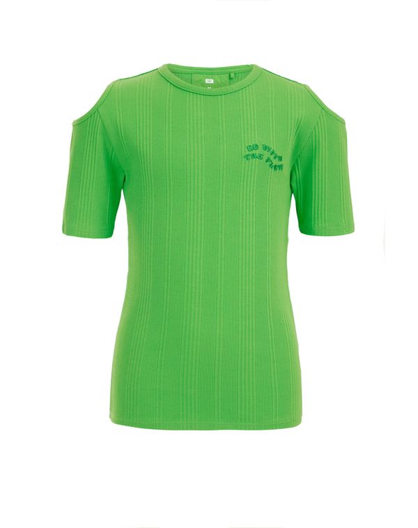 WE Fashion WE Fashion Тениска  зелено / неоново зелено