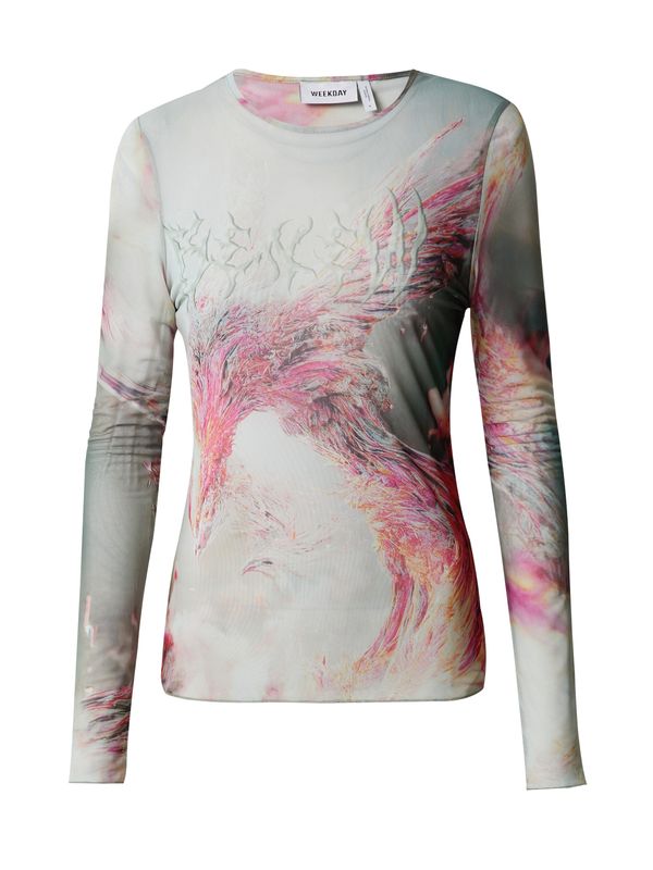 WEEKDAY WEEKDAY Тениска  нефритено зелено / тъмнозелено / светлооранжево / светлорозово