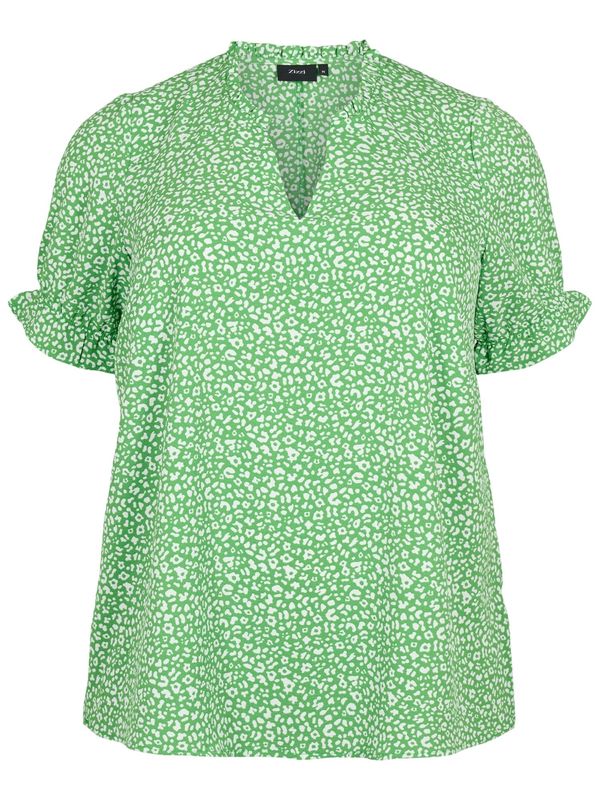 Zizzi Zizzi Блуза 'EANNI'  зелено / бяло