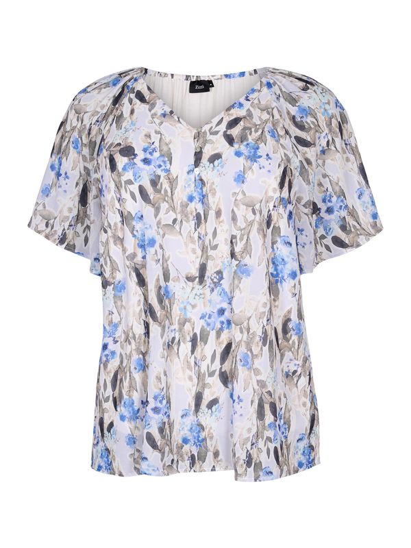 Zizzi Zizzi Блуза 'ELAVRIN'  сиво-кафяво / виолетов / пастелнолилаво / мръсно бяло