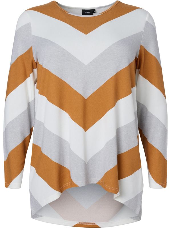 Zizzi Zizzi Блуза 'Lucca'  камел / сив меланж / бяло