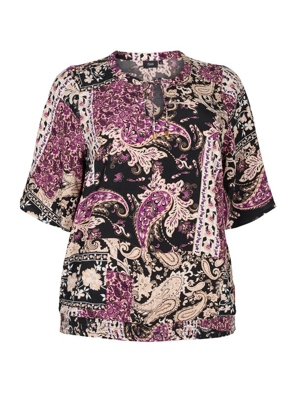 Zizzi Zizzi Блуза 'MISSA'  бежово / лилав / черно / бяло