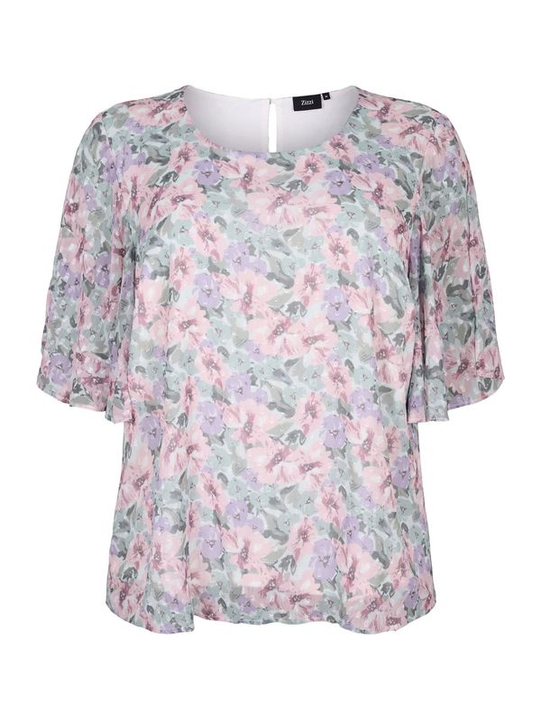Zizzi Zizzi Блуза 'She'  сиво / зелено / люляк / пепел от рози