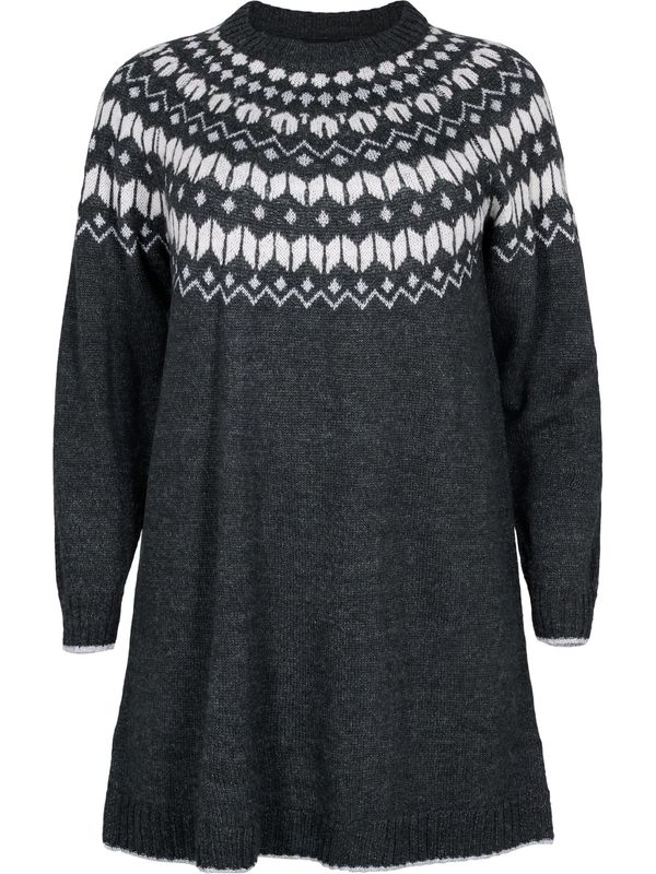 Zizzi Zizzi Плетена рокля  тъмносиво / бяло