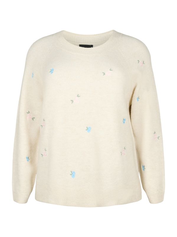 Zizzi Zizzi Пуловер 'DAISY'  кремаво / светлосиньо / маслина / бледорозово