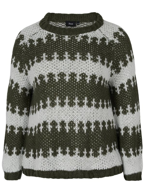Zizzi Zizzi Пуловер 'Home'  светлосиво / маслина