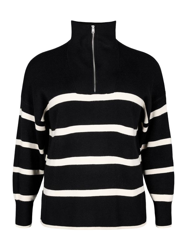 Zizzi Zizzi Пуловер 'ZOE'  черно / бяло