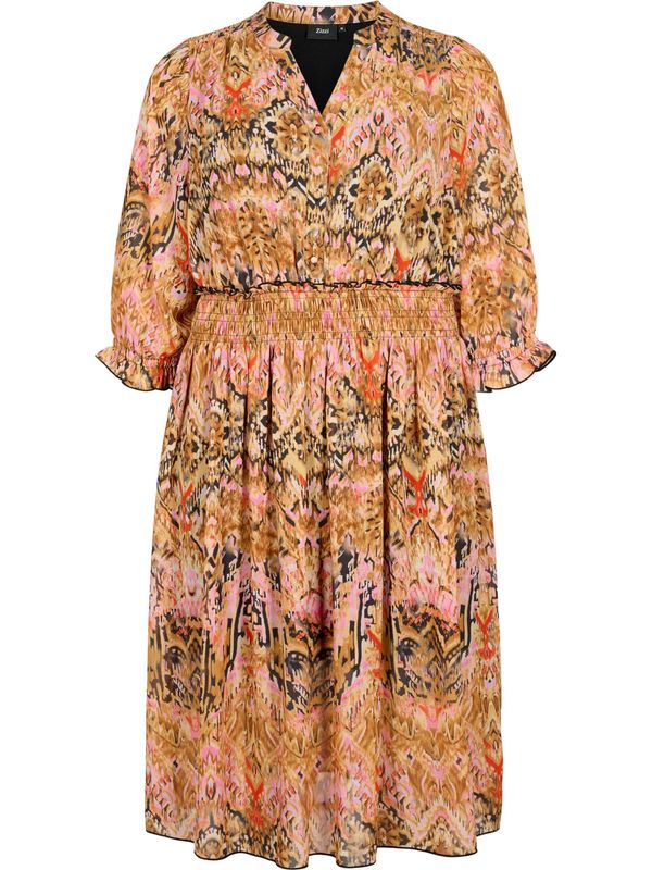 Zizzi Zizzi Рокля тип риза 'Ruth'  кафяво / светлорозово / червено / черно