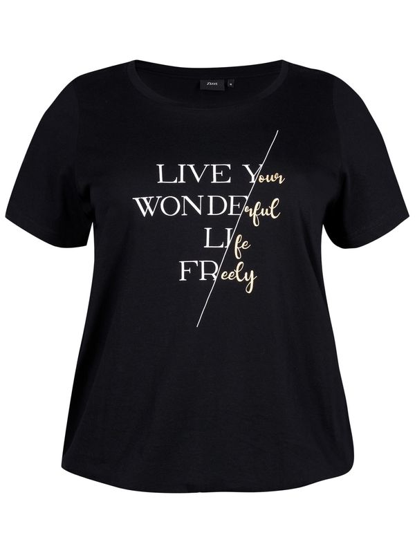 Zizzi Zizzi Тениска 'Donna'  златистожълто / черно / бяло