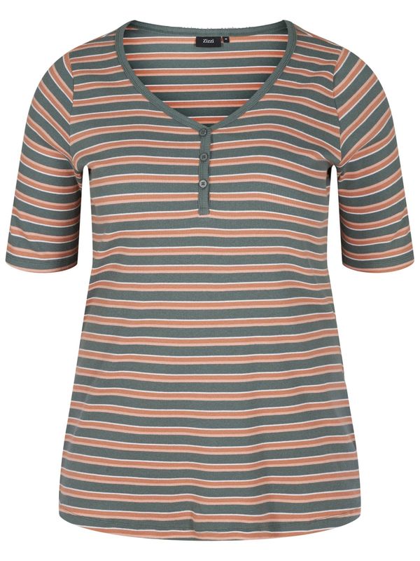 Zizzi Zizzi Тениска 'Efazile'  каки / оранжево / бяло