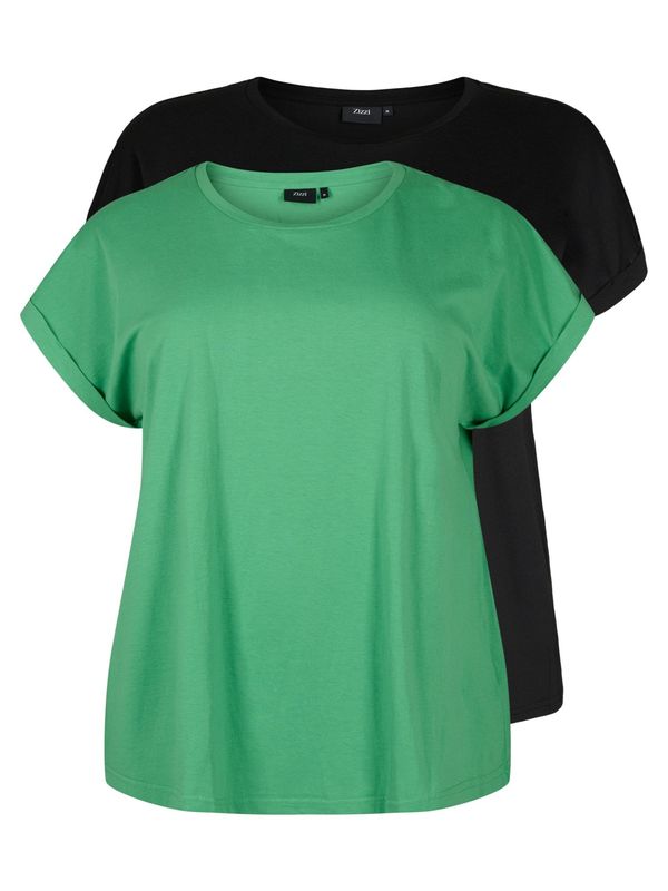 Zizzi Zizzi Тениска 'KATJA'  зелено / черно