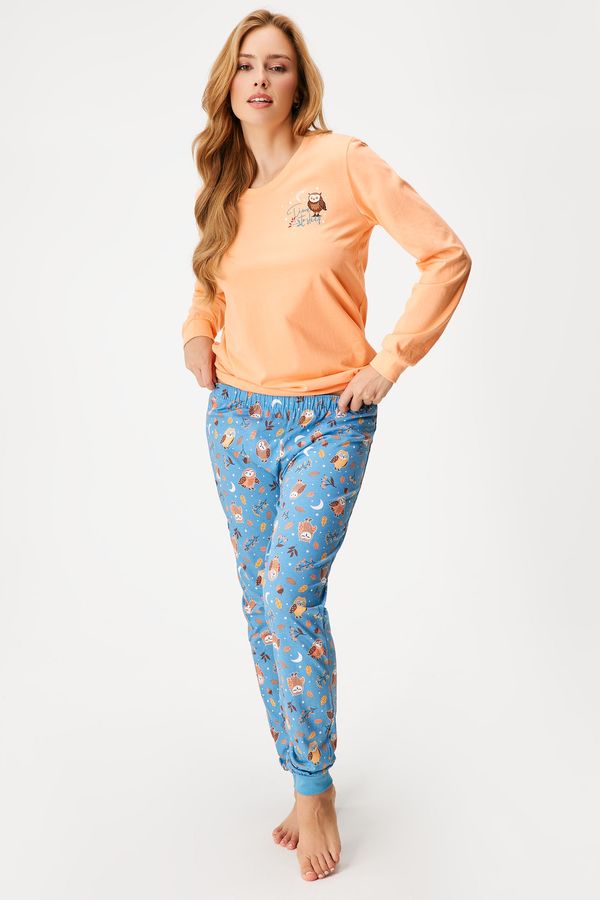 Cornette Памучна пижама Owls дълга