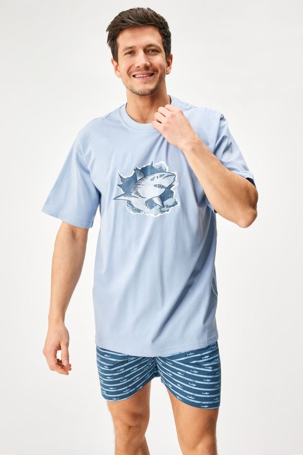 Gino Памучна пижама Shark къса