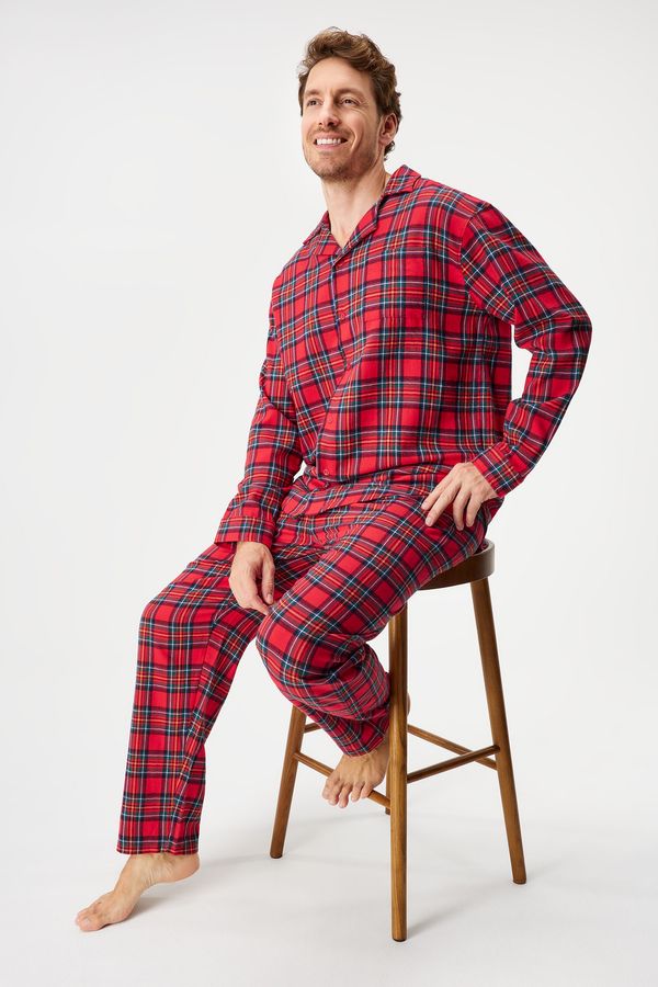 MEN-A Фланелено долнище на пижама MEN-A Festive Red дълго