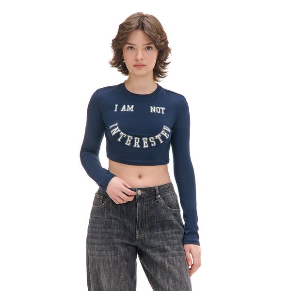 Cropp Cropp - Блуза с дълъг ръкав с принт - тъмносин