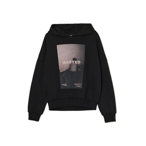 Cropp Cropp - Черен суитшърт с качулка и принт - черeн