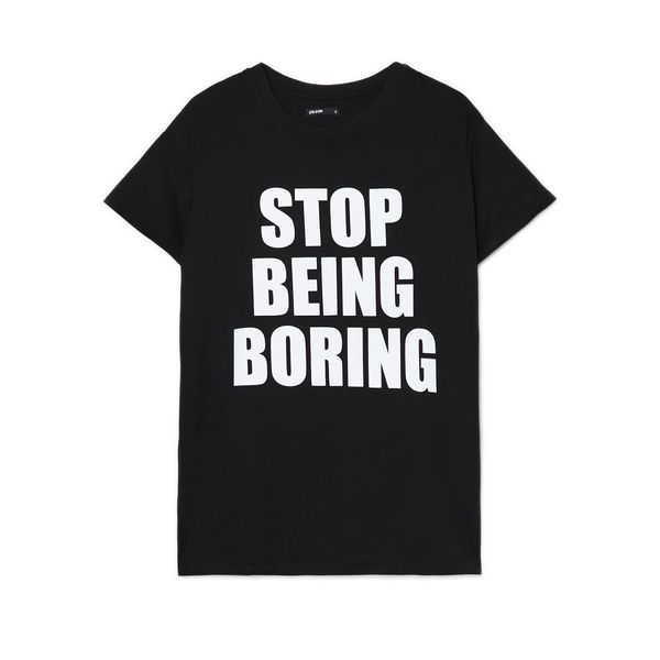 Cropp Cropp - Черна oversize тениска с принт - черeн