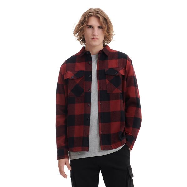 Cropp Cropp - Червена карирана риза - кестеняв